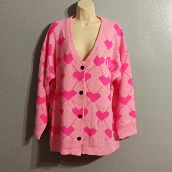 Shein Plus pink with pink  heart pattern drop shoulder cardigan duster s… - Picture 4 of 17